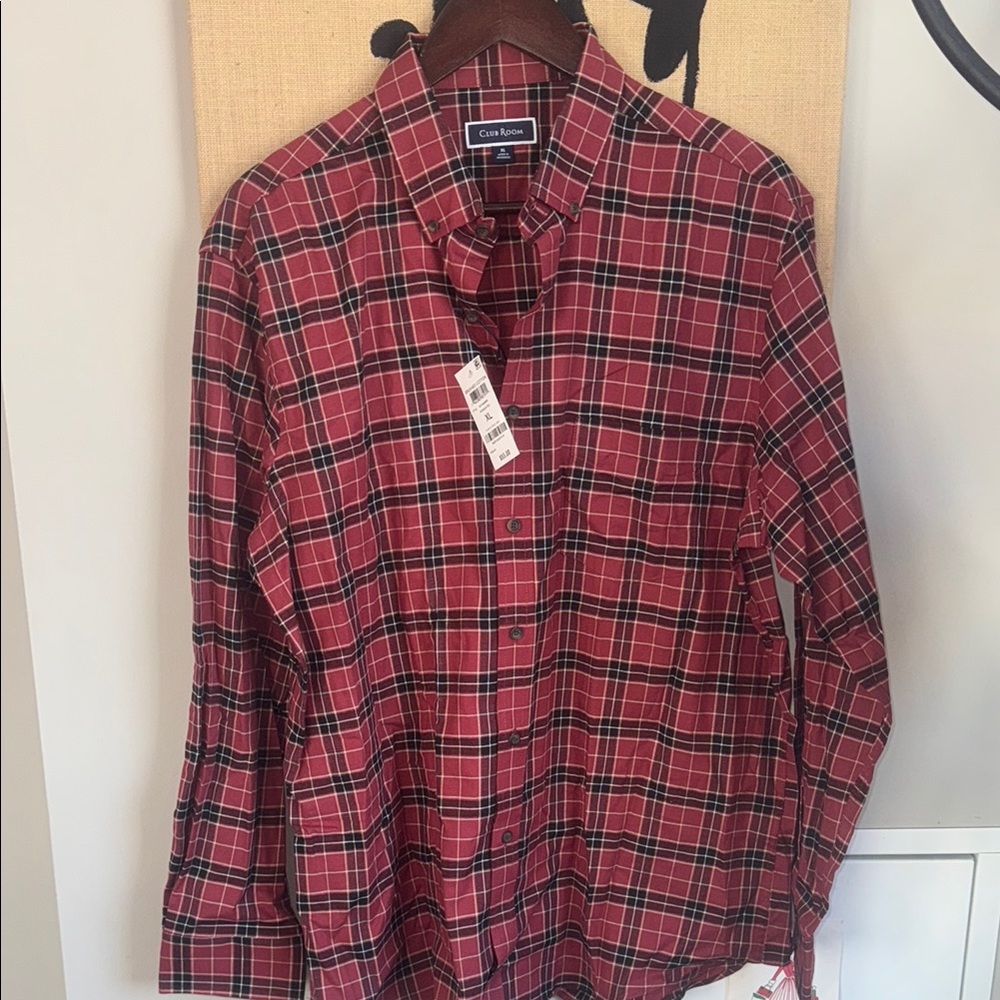 Club Room Red and Black Casual Button Down Shirt